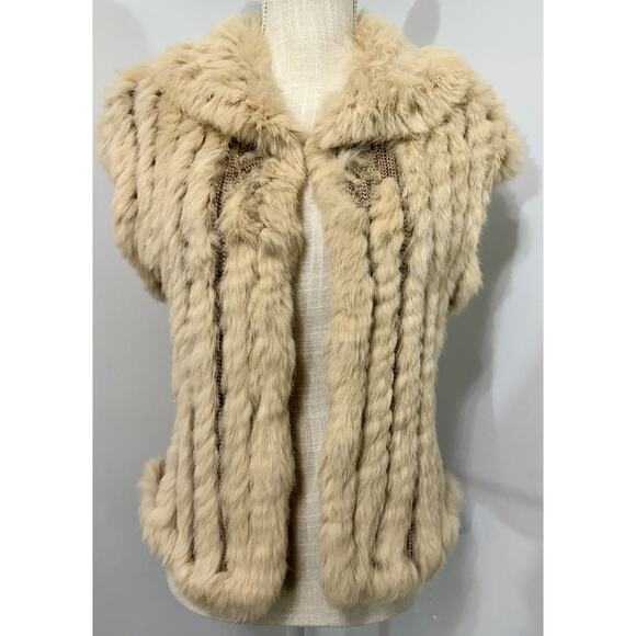 NICOLA BERTI Embellished Art Tan Cotton FUR Vest Size M Medium - Picture 1 of 4